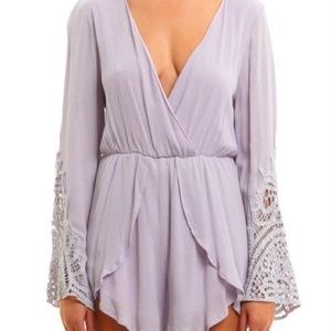 Dee Elle Surplice Crochet Bell-Sleeve Romper